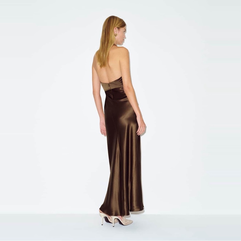 Reformation Brown Satin Halter Maxi Dress - Picture 3 of 12